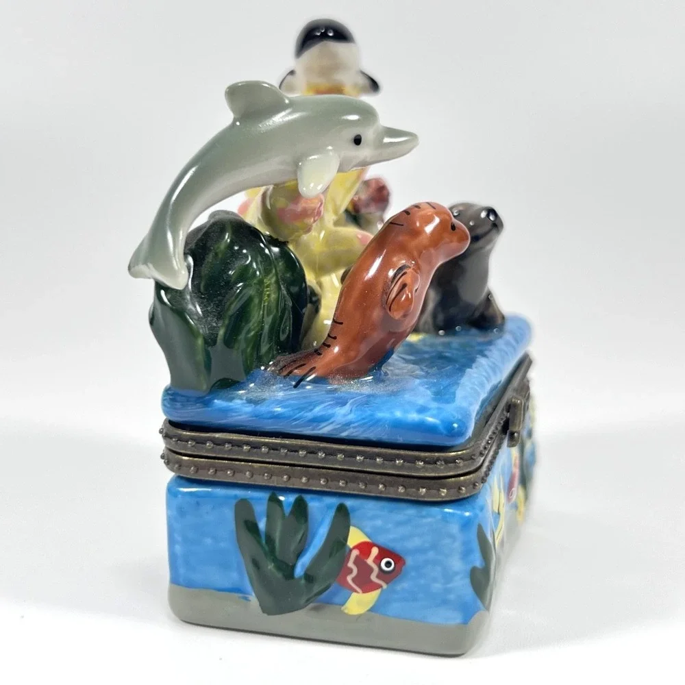 Ceramic Whale Trinket Box Small Sea Animal Figurine 2.5